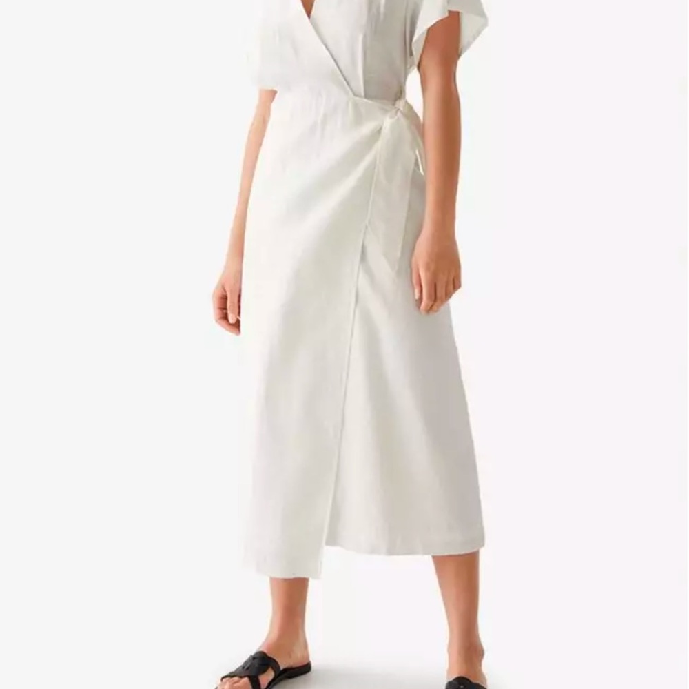 NWT White Linen Midi Wrap Dress